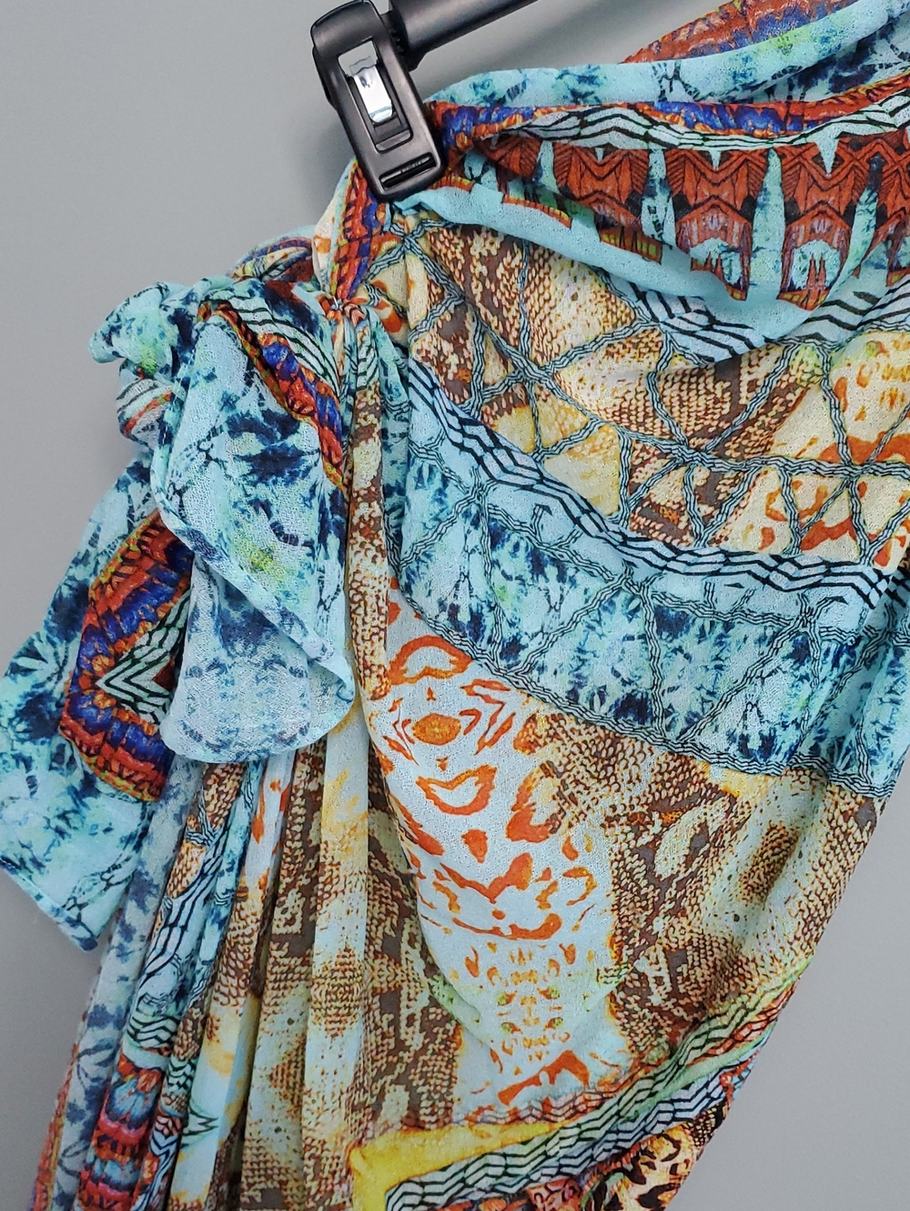 LULI FAMA Boho Turquoise Paisley Tie-Side Beach Swim Cover Up - Picture 3 of 6